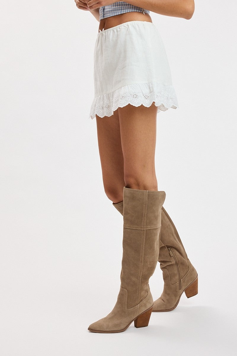 Celeste Lace Trim Linen Mini Skort in Ivory