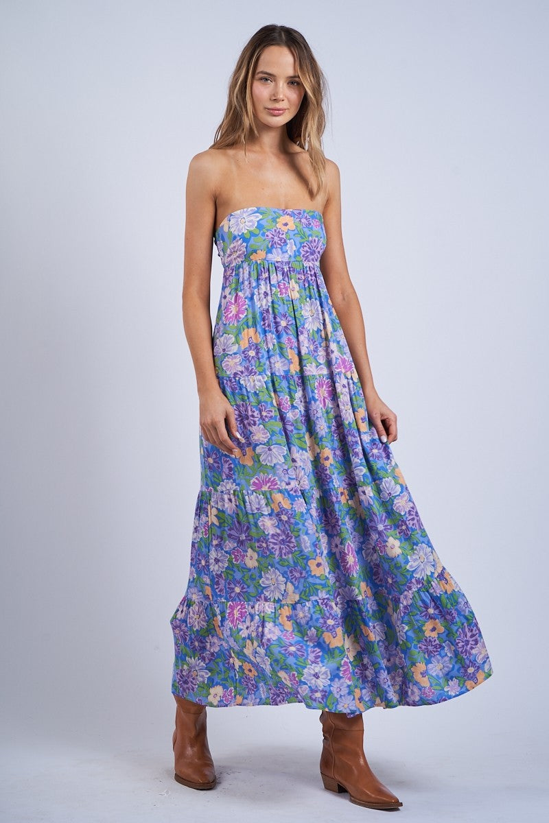 Blooming Florals Strapless Maxi Dress Small / Light Blue Blooming Florals Strapless Maxi Dress Small / Light Blue