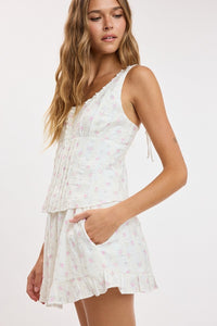 Rosette Floral Eyelet Ruffle Top & Mini Skirt Set