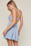 Pale Color Floral Open Back Mini Dress in Light Blue