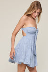 Pale Color Floral Open Back Mini Dress in Light Blue