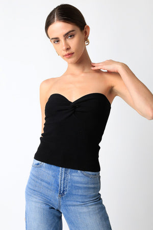 Lakeside Knit Twist Front Tube Top in BLACK