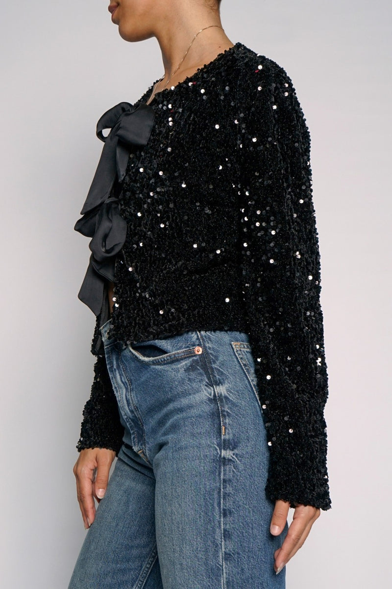 Sequin Bow Jacket in Black