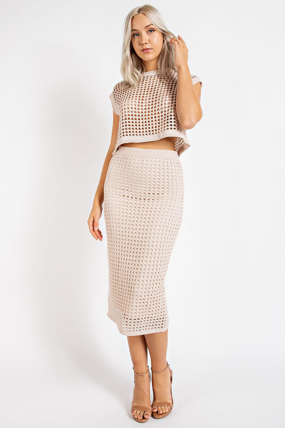 Woven Way Crochet Set Skirt and Crop Top in Natural