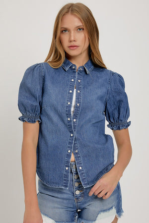 Front and Center Puff Sleeve Denim Top