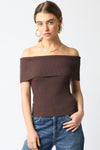 Off Shoulder Fitted Top In Chocolate