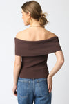Off Shoulder Fitted Top In Chocolate