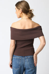 Off Shoulder Fitted Top In Chocolate