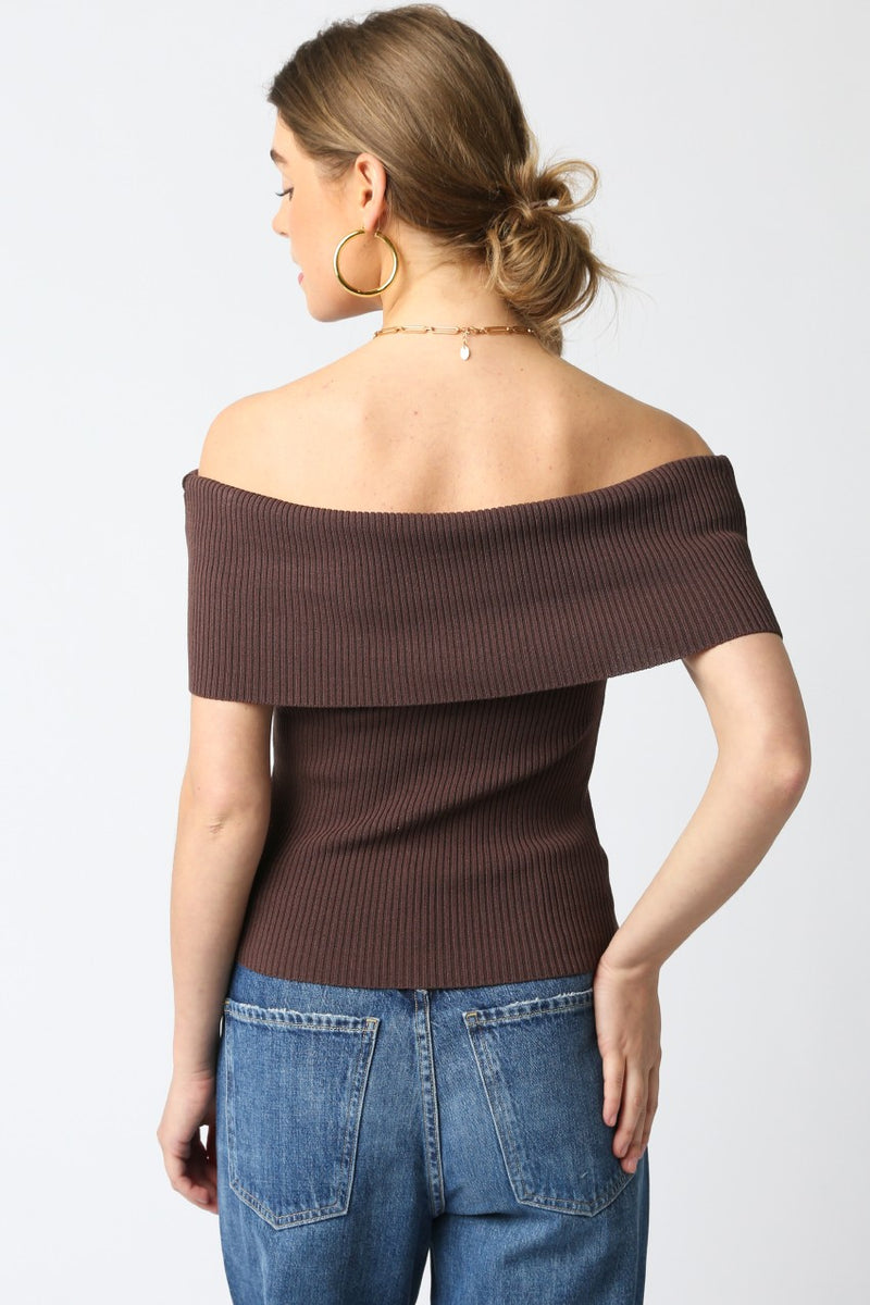 Off Shoulder Fitted Top In Chocolate