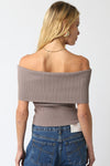 Off Shoulder Fitted Top In Taupe