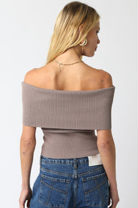 Off Shoulder Fitted Top In Taupe