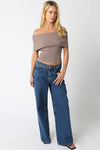 Off Shoulder Fitted Top In Taupe