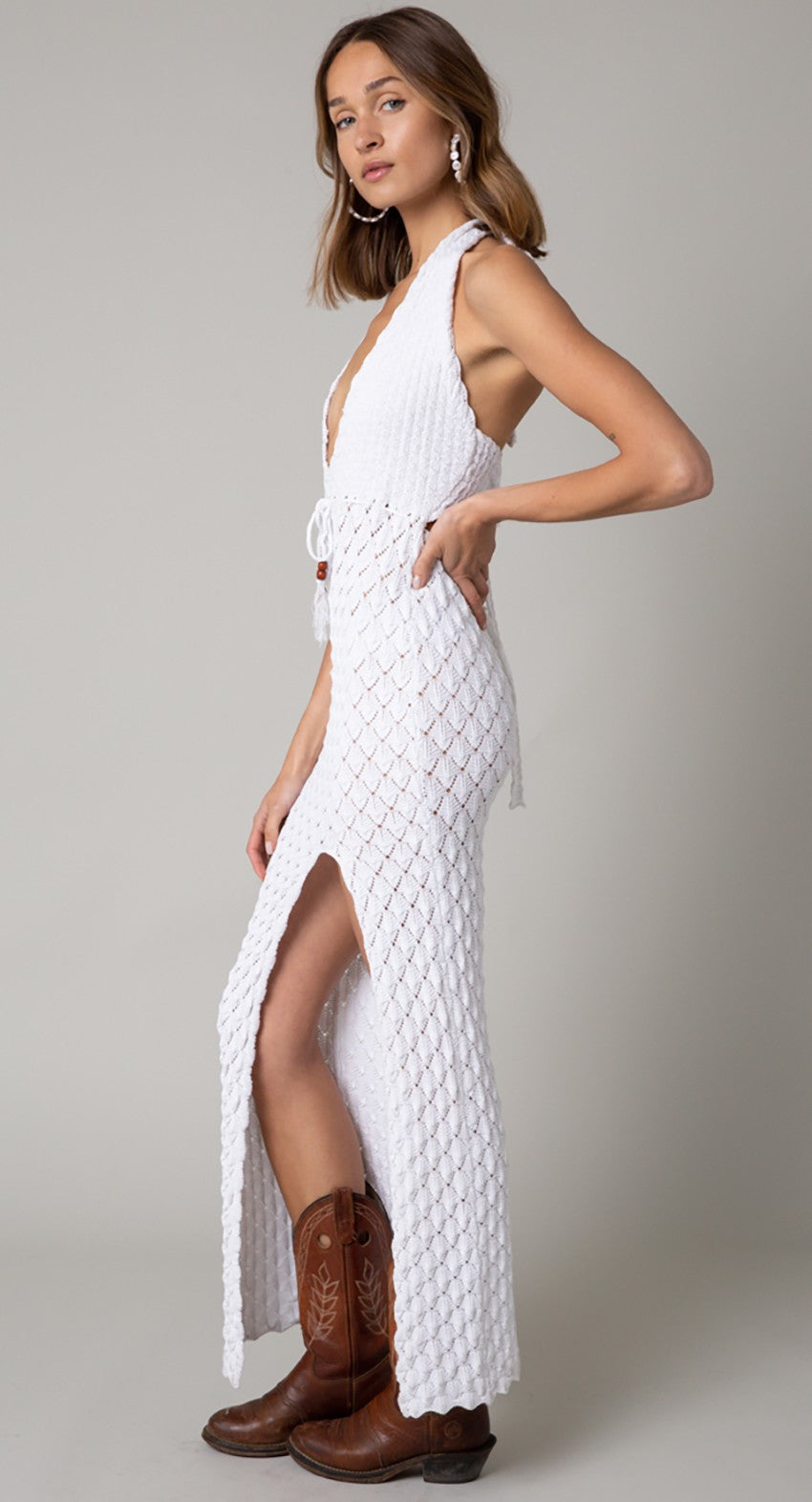 Truth or Dare White Crochet Maxi Dress