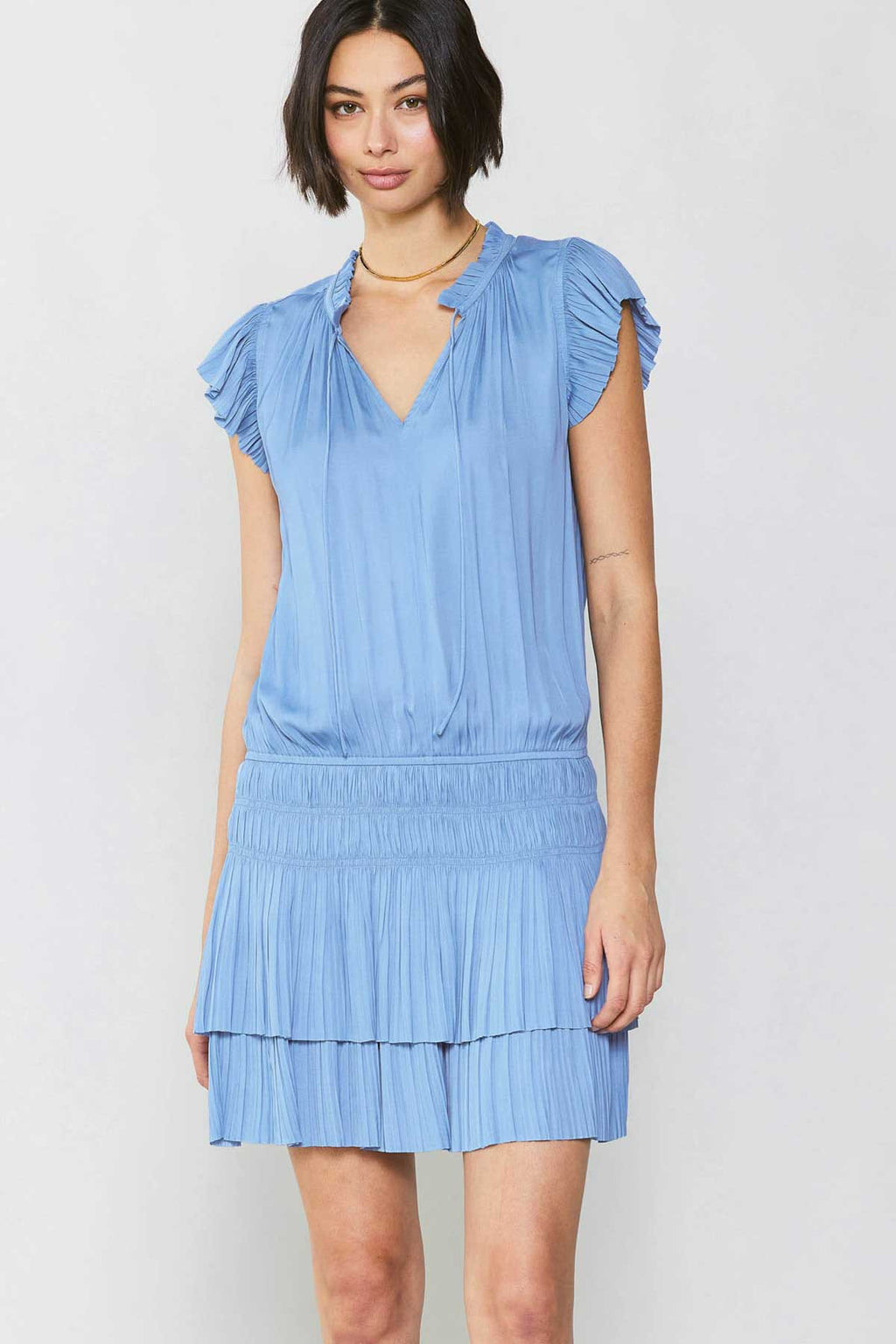 Newport Coast Mini Dress with Pleated Skirt in Periwinkle