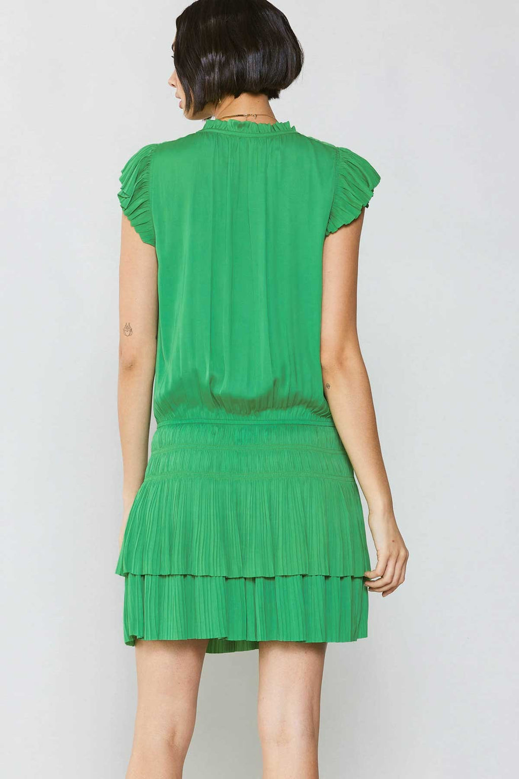 Newport Coast Mini Dress with Pleated Skirt in Green