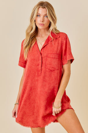 Newport Denim Shirt Dress in Washed Red