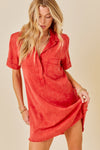 Newport Denim Shirt Dress in Washed Red