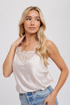 Live Life Silky Lace Trim Cami in Pearl