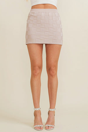 Your Move Checkerboad Knit Skirt in Taupe