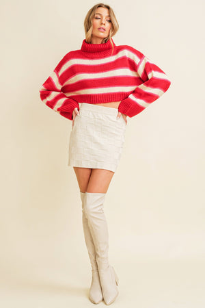 Your Move Checkerboad Knit Skirt in Cream