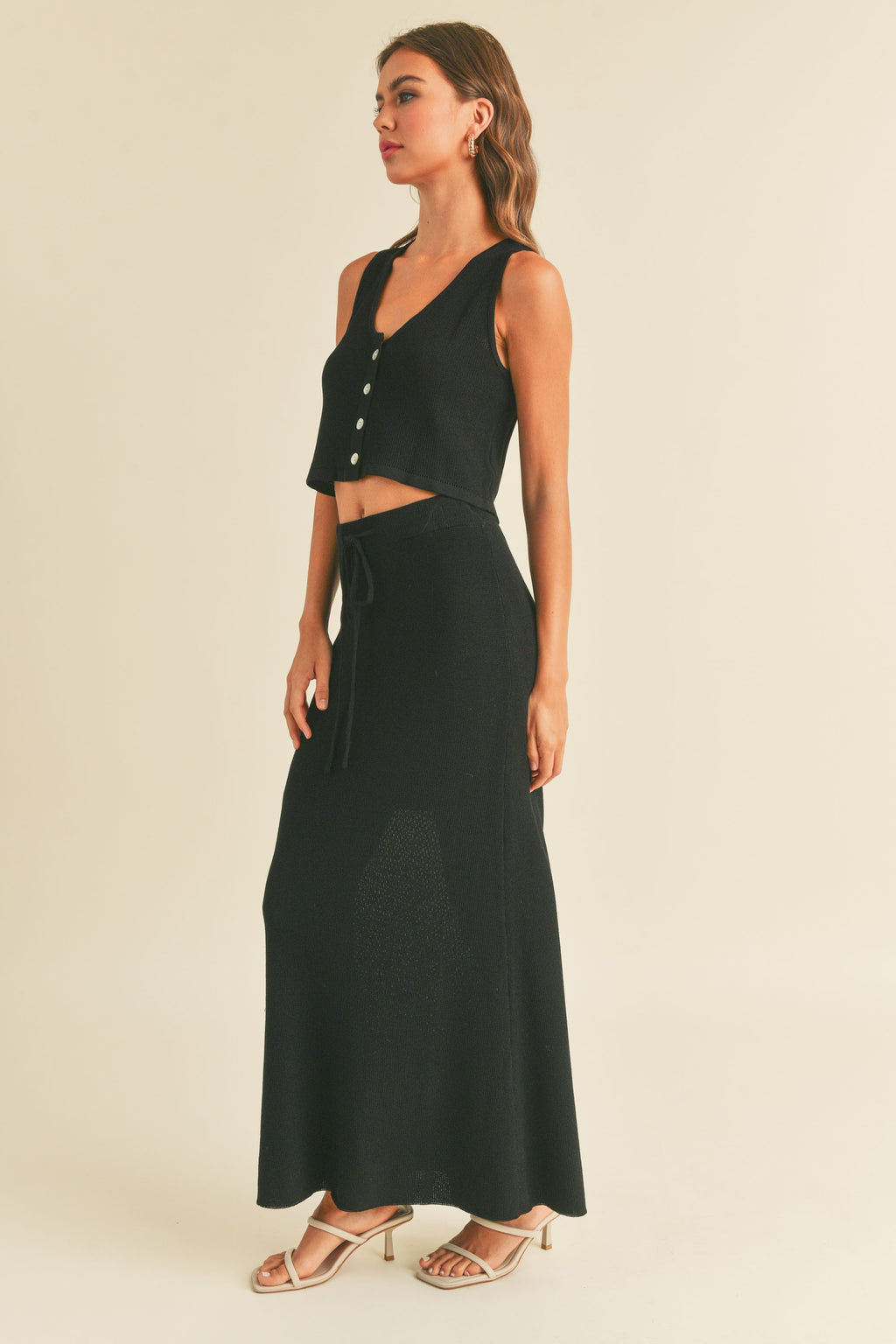 Ready SET go Two Piece crop top and skirt Set in BLACK