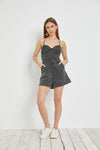 Just like Heaven Lace Up Back Corset Romper in Black