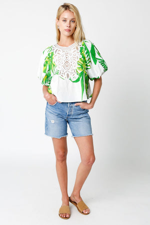 Rio Lace inset Puff Sleeve Blouse