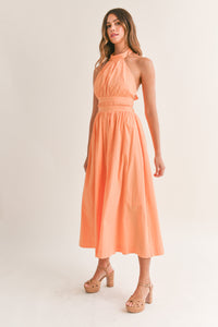 The Game Halter Neck Poplin Dress in Orange FINAL SALE