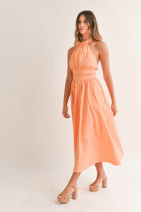 The Game Halter Neck Poplin Dress in Orange FINAL SALE