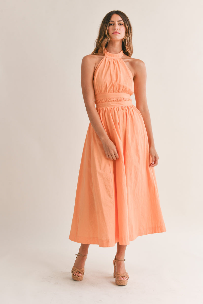 The Game Halter Neck Poplin Dress in Orange FINAL SALE