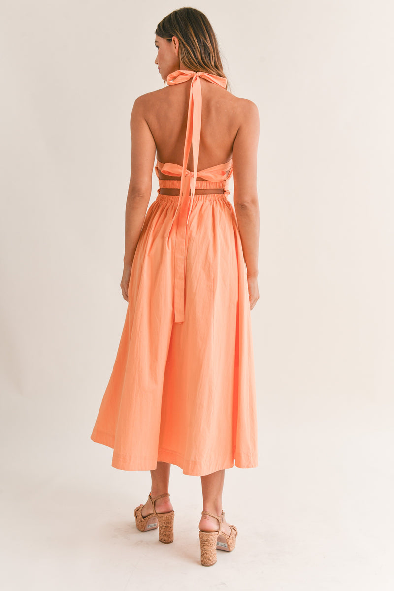 The Game Halter Neck Poplin Dress in Orange FINAL SALE