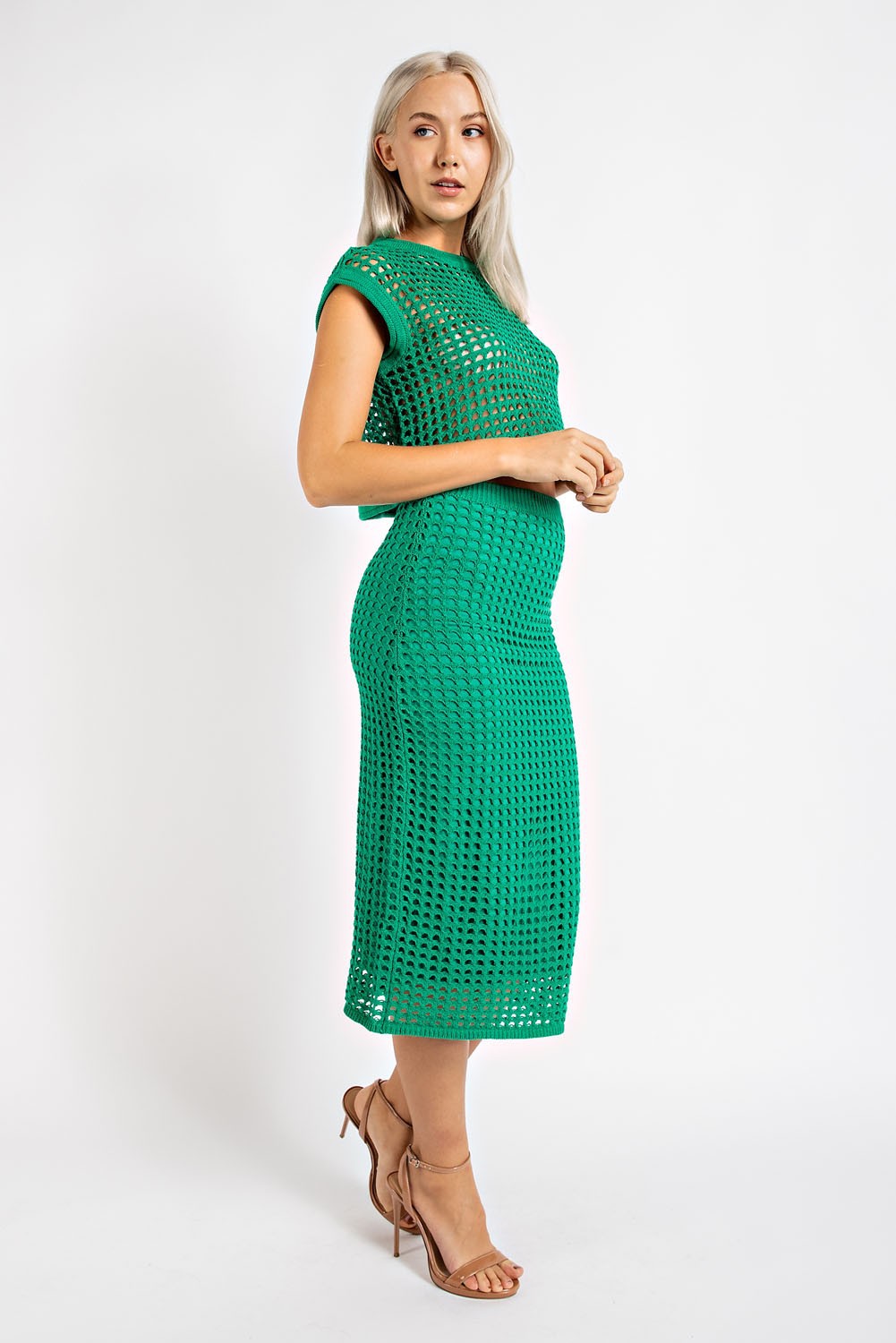 Woven Way Crochet Set Skirt and Crop Top in Emerald