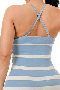 Emersyn Multi Stripe Body Con Maxi Dress in Baby Blue