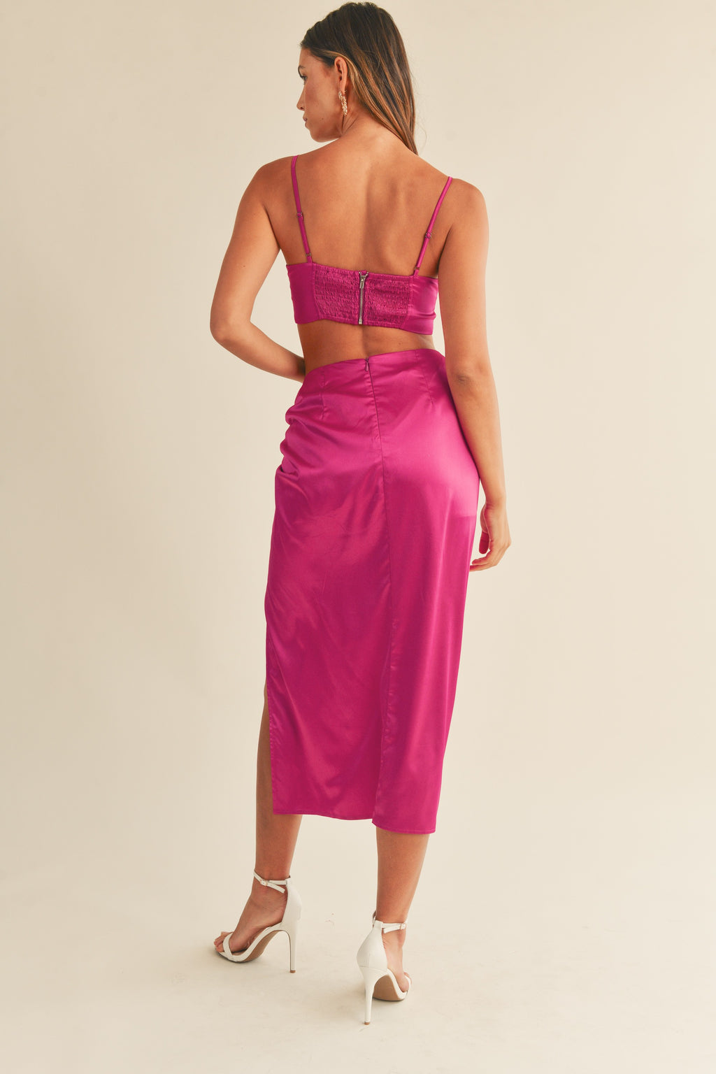Day Dreamer Two Piece Satin Skirt and Crop Top Set