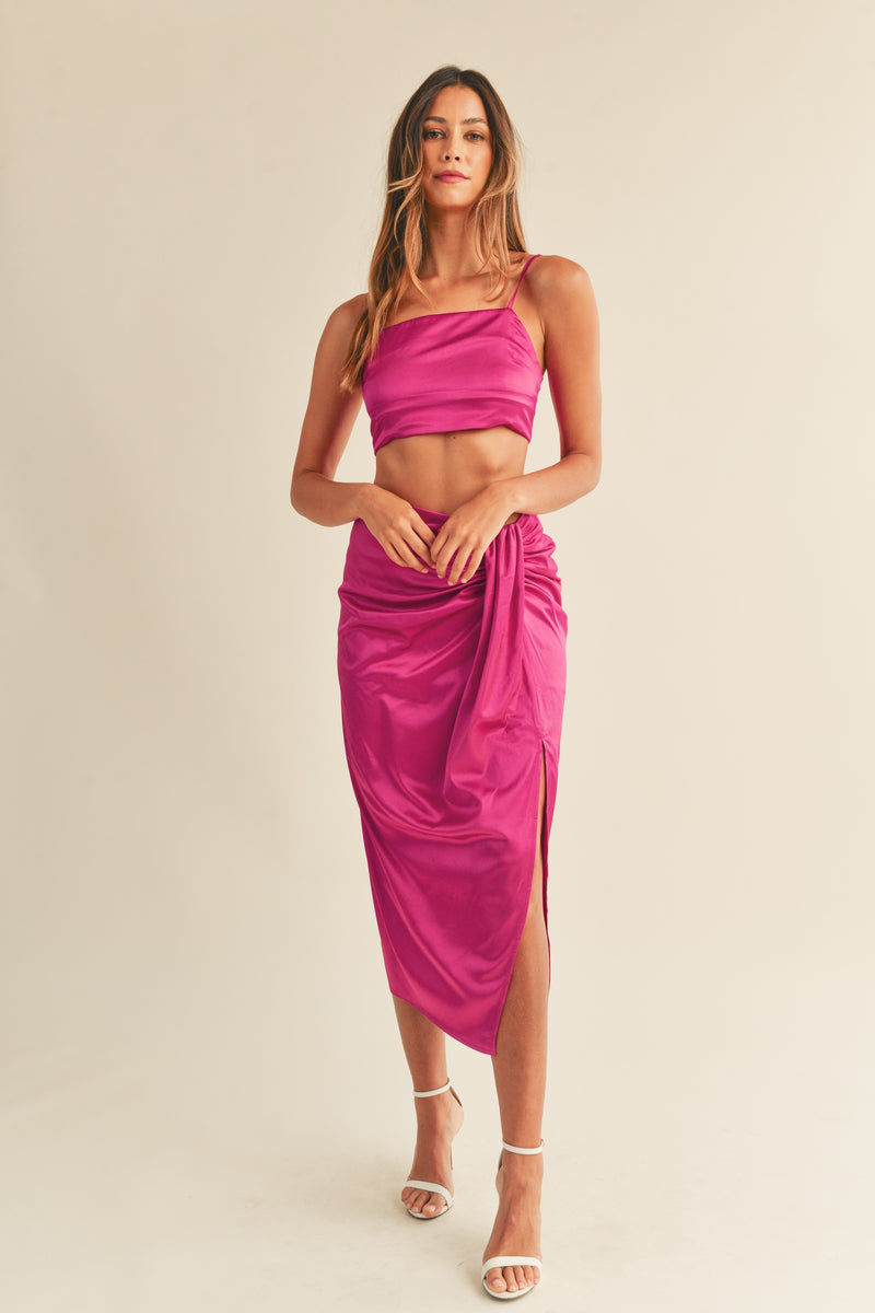 Day Dreamer Two Piece Satin Skirt and Crop Top Set FINAL SALE