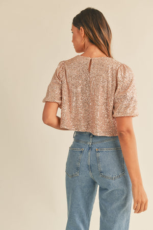 Sparkle and Shine Rose Gold Sequin Crop Top