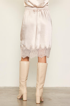 Up All Night lace Trim Skirt in Champagne