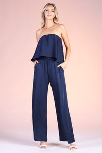 Laguna Cascade Strapless Jumpsuit in Navy