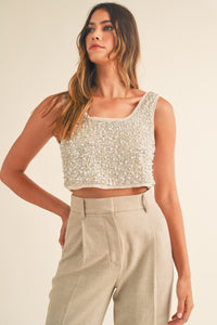 Sparkle of the Night Cropped Sequin and Pearl Top