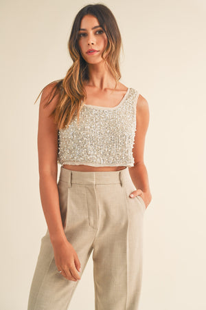 Date with Destiny Pearl and Sequin Crop Top