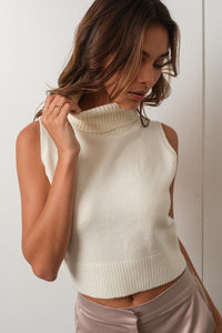 Mock Neck Crop Sweater in Ivory