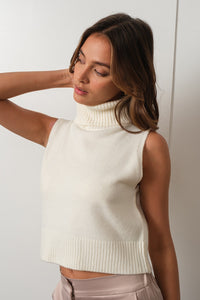 Mock Neck Crop Sweater in Ivory