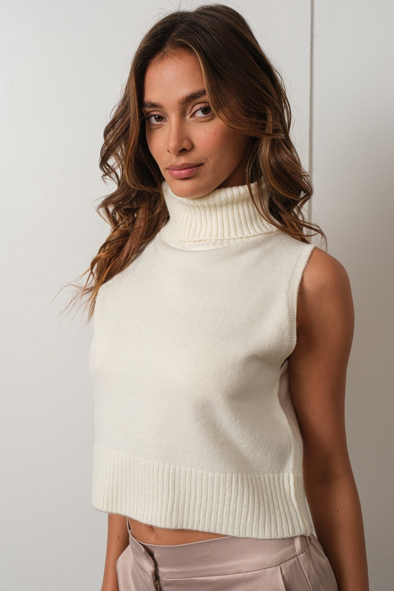 Mock Neck Crop Sweater in Ivory