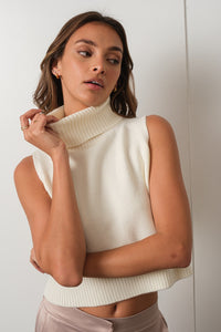 Mock Neck Crop Sweater in Ivory