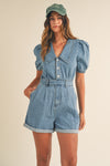 So Sweet Puff Sleeve Button Front Romper