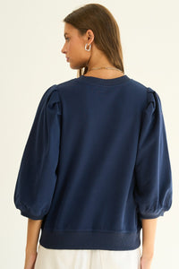 French Terry Puff Sleeve Sweatshirt in Navy