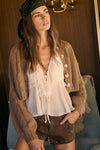 Puff Sleeve Crop Cardigan Sweater in Mocha