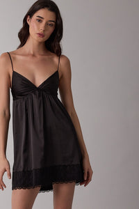 Satin Twist Front Dress in Black