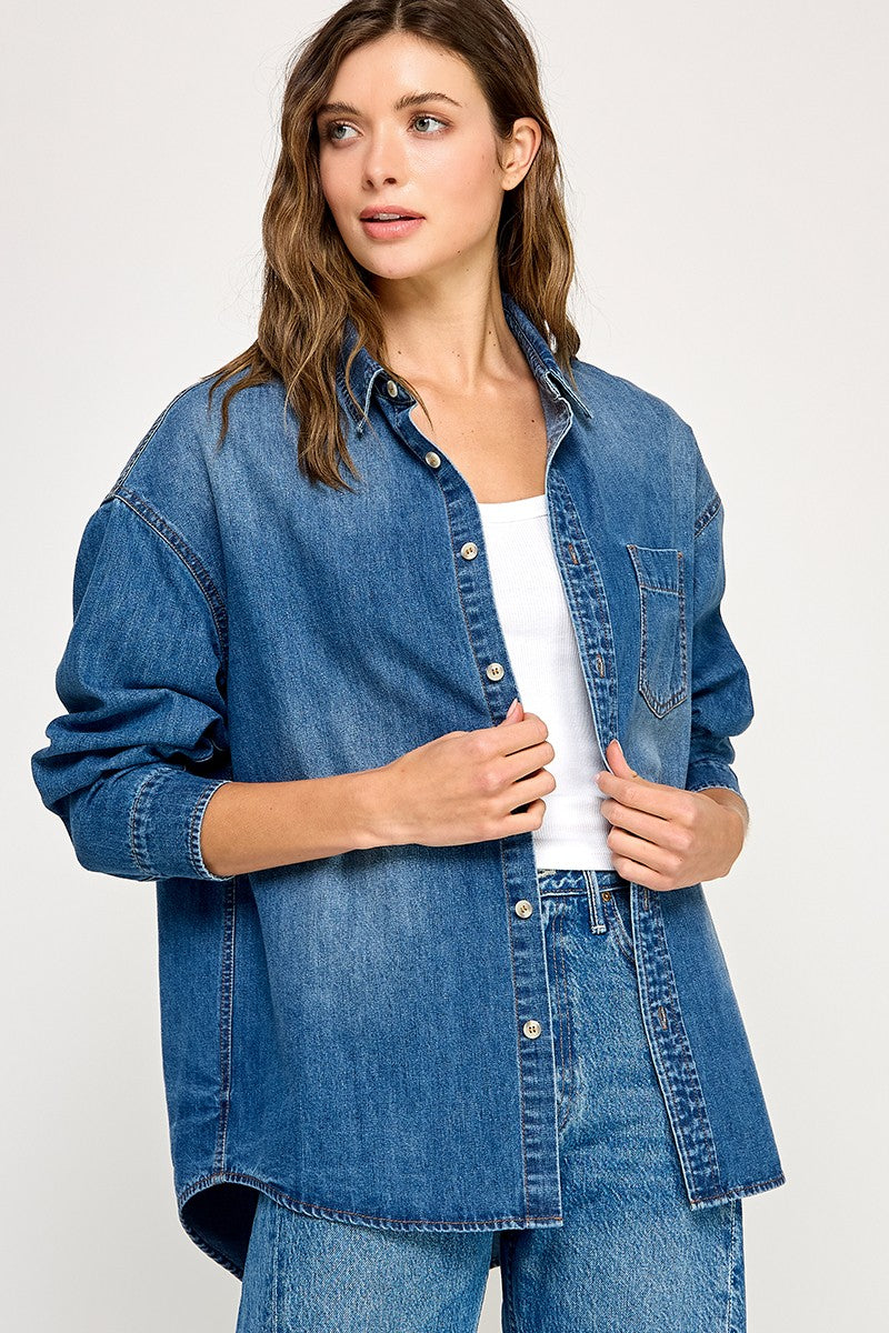 Classic Denim Button Up Top