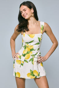 Linen Blend Picking Lemon Micro Mini Dress